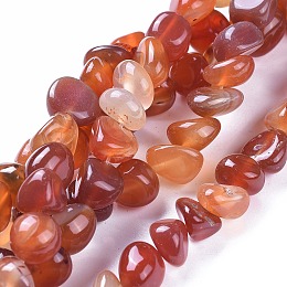 Honeyhandy Natural Agate Beads Strands, Dyed & Heated, Tumbled Stone, Nuggets, Orange Red, 3~15x7~15x7~15mm, Hole: 1mm, about 42~44pcs, 14.56~14.76 inch(37~37.5cm)