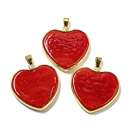 Honeyhandy Handmade Lampwork Pendants, with Brass Findings, Long-Lasting Plated, Lead Free & Cadmium Free, Heart Charms, FireBrick, 31~32x31~31.5x5mm, Hole: 6.5x4mm