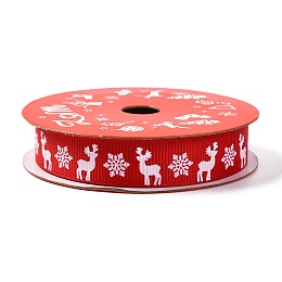 5 Yards Christmas Polyester Printed Grosgrain Ribbon, for Gift Wrapping, Deer, 5/8 inch(16mm)