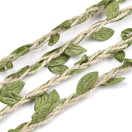 Honeyhandy Polyester Leaf Trim Ribbon, with Hemp Twine, for Wedding Party Home Decoration, Olive Drab, 5~6x2~2.5mm, about 100m/bundle