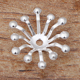 Honeyhandy Brass Bead Caps, Hair Stick Accessories, Flower, Silver, 13mm