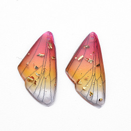 Honeyhandy Transparent Resin Pendants, with Gold Foil, Insects Wing, Deep Pink, 24.5x11.5x2mm, Hole: 1mm