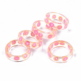 Honeyhandy Transparent Epoxy Resin Finger Rings, Grapefruit, Deep Pink, US Size 6 1/4(16.5mm)