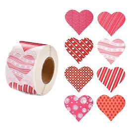 Honeyhandy Valentine's Day Theme Paper Gift Tag Stickers, 8 Style Heart Shape Adhesive Labels Roll Stickers, for Party, Decorative Presents, Colorful, 4.1cm, about 500pcs/roll