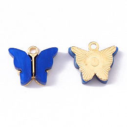 Honeyhandy Alloy Enamel Pendants, Butterfly, Light Gold, Blue, 14x16.5x3mm, Hole: 1.6mm