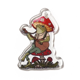 Honeyhandy Printed Transparent Acrylic Pendants, Mushroom Frog Charm, 37.5x26x2.3mm, Hole: 2mm