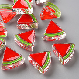 Honeyhandy Transparent Enamel Acrylic Beads, Watermelon, Red, 23.5x25.5x9mm, Hole: 3.5mm