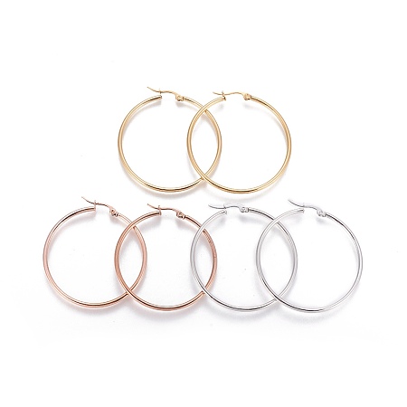 ARRICRAFT 304 Stainless Steel Hoop Earrings, Ring Shape, Rose Gold & Golden & Stainless Steel Color, 12 Gauge, 45x2mm, Pin: 0.7x1mm, 3pairs/set