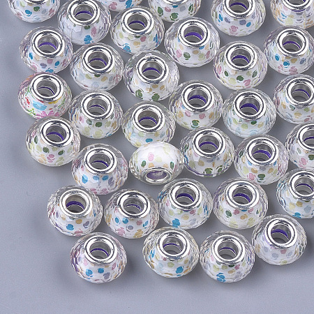 Arricraft Resin European Beads, Large Hole Rondelle Beads, with Silver Tone Brass Cores, Mixed Color, 14x9mm, Hole: 5mm