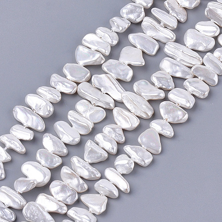 Honeyhandy Electroplate Shell Pearl Beads Strands, Chip, Creamy White, 6~13x10~36x3~7mm, Hole: 1mm, about 38~42pcs/strand, 13.7 inch