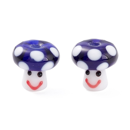 ARRICRAFT Handmade Lampwork Beads, Smiling Face Mushroom Beads, Blue, 13x13mm, Hole: 3mm