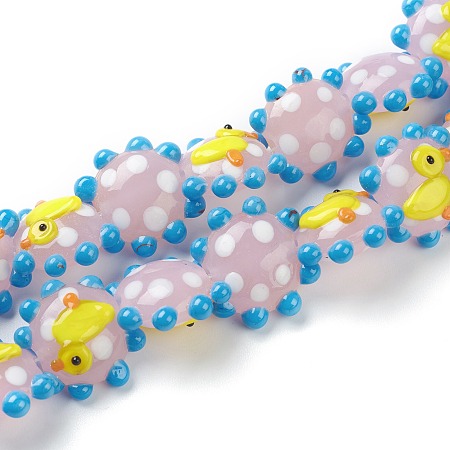 ARRICRAFT Handmade Lampwork Beads, Flower, Duck, Bumpy, Pink, 21x19x10mm, Hole: 2mm