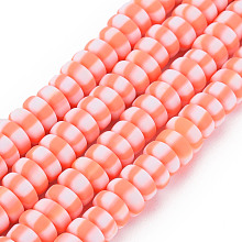 Honeyhandy Handmade Polymer Clay Beads Strands, for DIY Jewelry Crafts Supplies, Flat Round, Light Salmon, 6.8~8x3mm, Hole: 1.4mm, about 110~116pcs/strand, 15.75 inch(40cm)