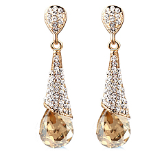 Honeyhandy Real 18K Gold Plated Brass Rhinestone Teardrop Stud Earrings, Light Peach, 46x10mm