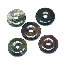 Honeyhandy Natural Moss Agate Pendants, Donut/Pi Disc, Donut Width: 12mm, 30x5~7mm, Hole: 6mm