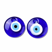 Honeyhandy Handmade Lampwork Evil Eye Pendants, Flat Round, Blue, 20x4mm, Hole: 2.8mm