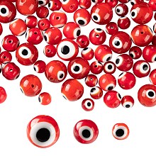 ARRICRAFT 3 Strands 3 Style Handmade Evil Eye Lampwork Round Bead Strands, Dark Red, 6~10mm, Hole: 1mm, about 39~65pcs/strand, 14.17~14.96 inch(36~38cm), 1 strand/style