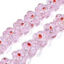 ARRICRAFT Transparent Handmade Bumpy Lampwork Beads Strands, with Silver Glitter, Flower, Pink, 13.5~14.5x14.5x8.5~10mm, Hole: 0.8~1.6mm, about 35pcs/strand, 18.50 inch~19.37 inch(47cm~49.2cm)