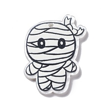 Honeyhandy Halloween Style Printed Acrylic Pendants, Mummy, 41x29x2mm, Hole: 2mm