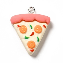 Honeyhandy Opaque Resin Pendants, with Platinum Tone Iron Loops, Imitation Food, Pizza Charm, Antique White, 27x21.5x7mm, Hole: 2.2mm