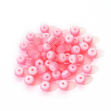 Honeyhandy 50Pcs Transparent Stripe Resin Beads, Round, Pink, 1/4 inch(8mm), Hole: 2mm, 50pcs/Bag