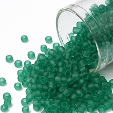 TOHO Round Seed Beads, Japanese Seed Beads, (72F) Transparent Frost Dark Peridot, 8/0, 3mm, Hole: 1mm, about 222pcs/bottle, 10g/bottle