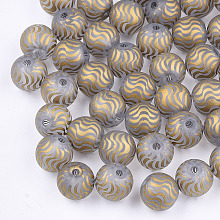 Honeyhandy Electroplate Glass Beads, Frosted, Round with Wave Pattern, Gold, 8~8.5mm, Hole: 1.5mm