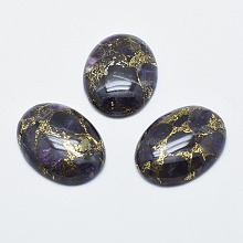 Honeyhandy Brass Line Amethyst Cabochons, Flat Oval, 30x22x6mm