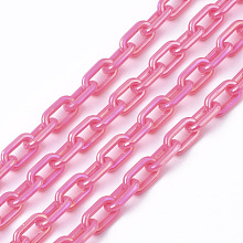 Honeyhandy Acrylic Opaque Cable Chains, AB Color, Oval, Hot Pink, 13x8x2mm, 19.68 inch(50cm)/strand