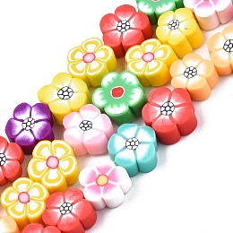 Honeyhandy Handmade Polymer Clay Beads Strands, Flower, Colorful, 8~10.5x8~10x4~5mm, Hole: 1.2mm, about 36~39pcs/strand, 12.40 inch~ 14.17inch(31.5cm~36mm)