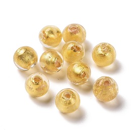 Honeyhandy Handmade Gold Foil Lampwork Glass Beads, Round, Gold, 8mm, Hole: 1.4mm