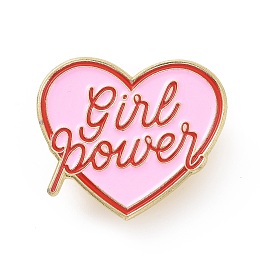 Honeyhandy Word Girl Power Enamel Pin, Golden Alloy Feminism Brooch for Backpack Clothes, Pink, 27.5x31x2mm, Pin: 1.3mm.