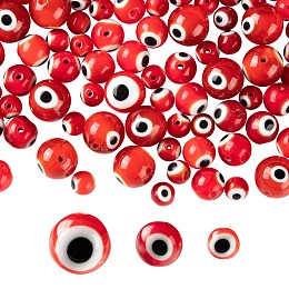 ARRICRAFT 3 Strands 3 Style Handmade Evil Eye Lampwork Round Bead Strands, Dark Red, 6~10mm, Hole: 1mm, about 39~65pcs/strand, 14.17~14.96 inch(36~38cm), 1 strand/style