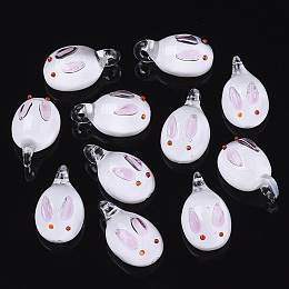 Honeyhandy Handmade Lampwork Pendants, Rabbit, Pearl Pink, 20~22.5x11~12.5x7.5~9mm, Hole: 1.5~3mm