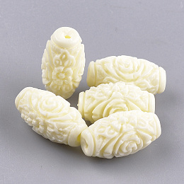 Honeyhandy Synthetic Coral Beads, Dyed, Oval with Flower, Cornsilk, 16.5x9mm, Hole: 1~2mm