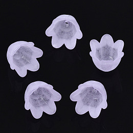 Honeyhandy Transparent Acrylic Bead Caps, Frosted, Flower, 6-Petal, Lilac, 8x10.5x10.5mm, Hole: 1.4mm