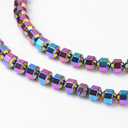 Non-Magnetic Synthetic Hematite Beads Strands, Rainbow Plated, 4x4mm, Hole: 0.8mm, about 100pcs/strand, 15.7 inch