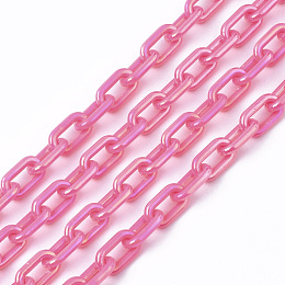 Honeyhandy Acrylic Opaque Cable Chains, AB Color, Oval, Hot Pink, 13x8x2mm, 19.68 inch(50cm)/strand