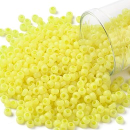TOHO Round Seed Beads, Japanese Seed Beads, Frosted, (902F) Canary Yellow Pearl Matte, 8/0, 3mm, Hole: 1mm, about 222pcs/10g