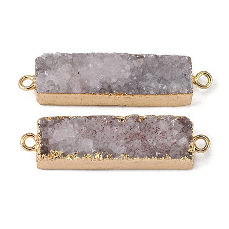 Honeyhandy Electroplated Natural Druzy Agate Links/Connectors, Golden, Rectangle, Light Yellow, 30~45x8~9x4.5~7.5mm, Hole: 2mm