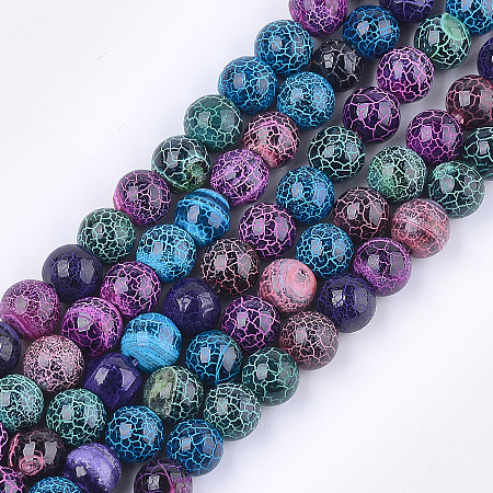 Honeyhandy Natural Fire Crackle Agate Beads Strands, Dyed, Round, Mixed Color, 8x7.5~8mm, Hole: 1mm, about 48~49pcs/strand, 14.3 inch