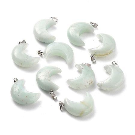 Honeyhandy Natural Amazonite Pendants, with Platinum Brass Loops, Moon, 29x18~21x7~10mm, Hole: 6x3mm