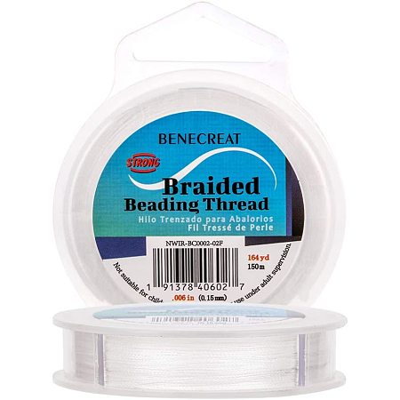 BENECREAT 0.15MM 492 Feet PE Braided Stretchy Beading Wire 4-Strand Abrasion Resistant Bead Cord for Necklace Bracelet Making, Hanging and Fishing Line
