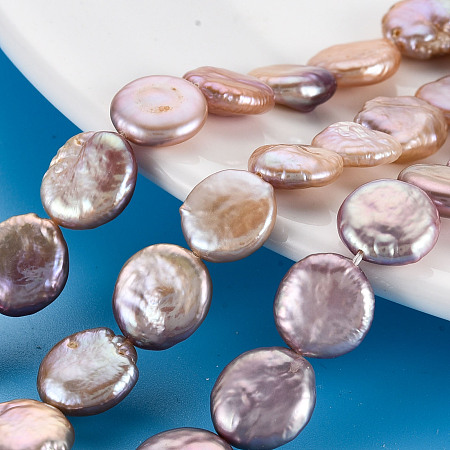 Honeyhandy Natural Keshi Pearl Beads Strands, Cultured Freshwater Pearl, Flat Round, Lavender, 11~14x11~12x4~5mm, Hole: 0.6mm, about 31~34pcs/strand, 14.57~15.35 inch(37~39cm)