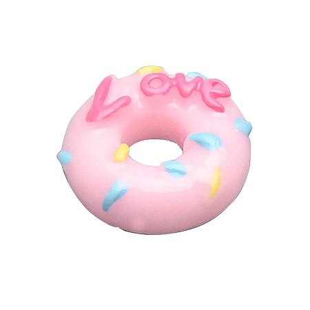 ArriCraft 20pcs Pink Donut with Word Love Resin Flatback Cabochons for DIY Scrapbooking Craft Jewelry Making