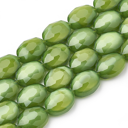 ARRICRAFT Opaque Solid Color Glass Beads Strands, Faceted, Oval, Olive Drab, 16x12x7mm, Hole: 1~1.2mm, about 25pcs/strand, 14.96 inches(38cm)
