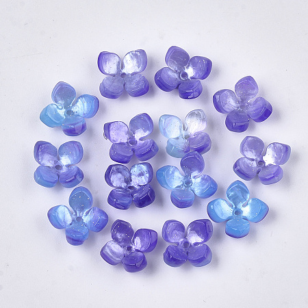 ARRICRAFT Cellulose Acetate(Resin) Bead Caps, End Caps for Jewelry Making, 4-Petal, Flower, Slate Blue, 14x14x6mm, Hole: 1.2mm
