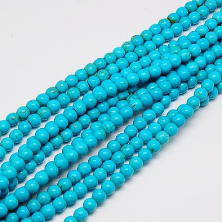 Honeyhandy Synthetic Turquoise Beads Strands, Dyed, Round, Deep Sky Blue, 4mm, Hole: 1mm, about 110pcs/strand, 15.6 inch