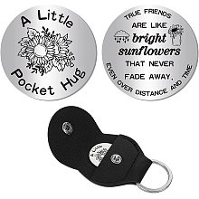 CREATCABIN Sunflower Pocket Hug Token True Friends Keepsake Stainless Steel Double Sided Think of You Gifts with PU Leather Keychain for Friends Birthdays Friendship Long Distance Gifts 1.2 x 1.2 Inch