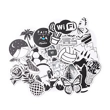 Honeyhandy Mix Pattern Cartoon Stickers, Vinyl Waterproof Decals, for Water Bottles Laptop Phone Skateboard Decoration, Black & White, 4.2x3.2x0.02cm, 50pcs/bag